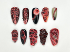 Horror Halloween Press On Nails | 3D Bloody Body Art Nails | Halloween Skeleton & Flesh Nail Set | Grunge Monster Horror Nails | OB979HC