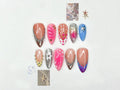 Glossy Press On Nails with Chrome Silver and Jelly Pink | Star Accent Pastel Nails in Almond Shape | Cute Nails | OC345NC