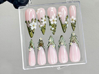 Sculpted Floral Press On Nails | Glossy Green Leaf Nail Art | Ethereal Spring Press Ons | Elegant Flower Tips Fake nails | Luxury | OB944YK