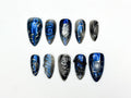 Galaxy Gothic Press On Nails | Dark Blue Chrome Cat Eye Nails | Celestial Star Night Nail Art | Handmade Cosmic Gel Nails | OB328IC