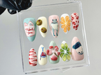 Funky Cartoon Press On Nails | 3D Frog. Flower. Smile Fake Nails | Handmade Kawaii Nail Art | Colorful Kawaii Press Ons | OB876YC