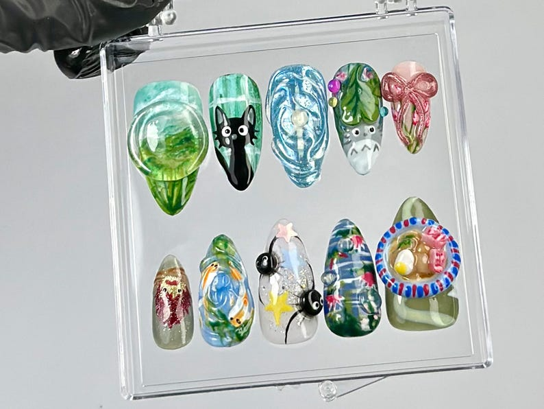 Animation-Inspired Press On Nails | Cute & Aesthetic Fake nails | Whimsical Forest Nail Art | Mystical 3D Press Ons | Kawaii Nails | OB786YC