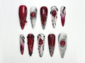 Vampire Red Gothic Press On Nails | Gothic Nail Art Set | Silver Blood Magic Nails | Dark Rune Design Press Ons | 3D Fantasy Nails | OC863HC