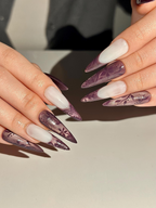 Dark Purple Cat Eye Press On Nails. Mystic Floral French Tip Nails. Ethereal Smoky Velvet Nails. Gothic Luxury Stiletto Fake Nails. OC1292HK