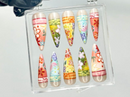Kimono-Inspired Press On Nails | Japanese Floral Fake Nails | Japanese Kimono Nail Art | Traditional Bright Floral Press Ons | OB917YK