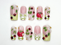 Handmade Picnic Theme Press On Nails | 3D Flower & Ladybug Nails | Cottagecore Nail Set | Pink Green Nature Nails | Handmade Nails | OB859H