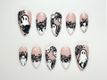 Ghost & Roses Halloween Press On Nails | Black Lace Rose Nail Art | White Halloween Nails | Handmade Spooky Glam Press Ons | OC129HC