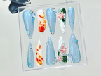 Koi Fish Press On Nails | 3D Water Lily Fake Nails | Japanese Koi Nail Art | Ocean Theme Press Ons | Goldfish & Lotus Nails | OB924YC