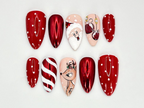 Press On Nails For Christmas | Santa. Reindeer and Holiday Ornaments Details | Christmas-Themed Nail Design l Festive Holiday Nail|OB548HC