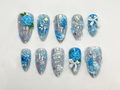 Iridescent Blue Garden Press On Nails | 3D Floral Glitter Nails | Elegant Blue Press On Nails | Handmade Romantic Bridal Set | OB774HC