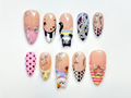 Polka Dot Cat Melody Press On Nails | Cute Cat Nail Art for Music Lover | Polka Dot Nude Nails | Luxury Cute Nails | OC294EC