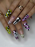Spooky Stripes Press On Nails | Beetle-Inspired Gothic Nail Art | Handmade Creepy Cute Nails | Halloween Party Nail Art OC140L