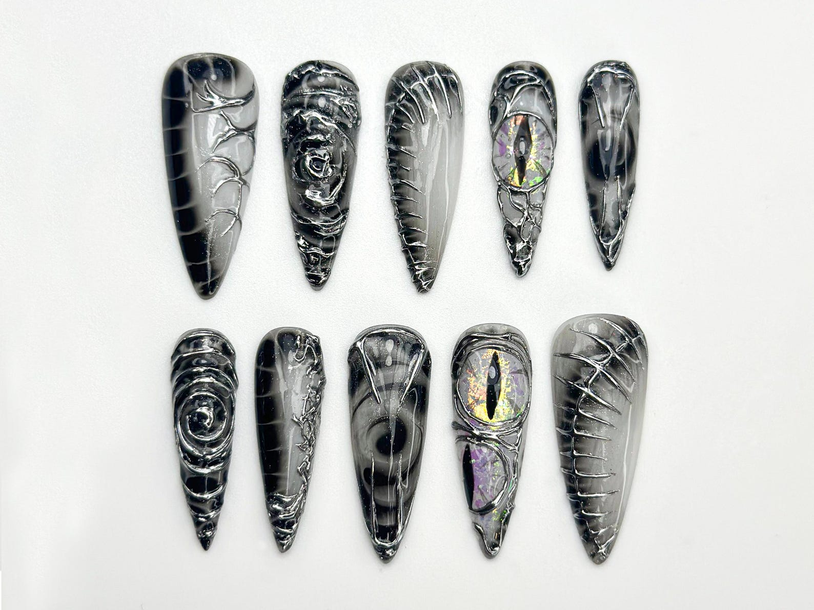 Dragon Gothic Press On Nails | Black 3D Nail Art | Dark Mystic Scale Nails | Handmade Dragon Claw Press Ons | Unique Fantasy Nails | OB801HC