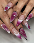 Handmade Bold Purple Silver Star Aura Press on Nails F94