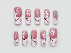 Floral Pink Gradient Press On Nails | Elegant Pink Floral Nail Art | Rhinestone & Petal Design | Romantic Spring Nails | OB206EC