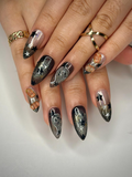 Pumpkin Gothic Press On Nails | Halloween Black & Orange Nails | Handmade Spooky Nail Design | Unique Gothic Pumpkin Nails | OB151HC
