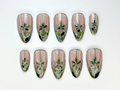Stained Glass Floral Press On Nails | Neutral Floral Press Ons | Nude & Metallic Fake Nails |Elegant Bridal Nail Art |Wedding Nails |OB778YC