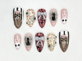 Creepy Cute Teddy Press On Nails | 3D Bear & Bow Nails | Gothic Pastel Floral Nail Art | Soft Horror Pink Press Ons | OB907HC
