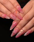 Handmade 3D Pink Fairy Garden Nails – Butterfly. Flower & Pearl Press-On Set E58