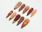 Glamorous Burgundy Press On Nails | Gothic Floral. Butterfly Design | Burgundy & Gold Accents | | Elegant Gold Design | Trendy Nail | OB679H