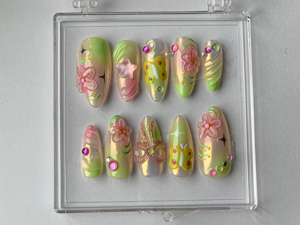 3D Butterfly Blossom Pastel Press On Nails Set