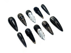 Midnight Phantom Press On Nails | Gothic Ghost Nail Art |Black Sparkle with 3D Ghost & Web Details | Handmade Long Coffin Press Ons |OC141EK