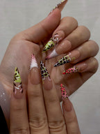 Modern Garden French Press On Nails | Playful Floral & Polka Dot Nails | Luxury Nude Base Press Ons | Playful Garden Nail Art | OC1273EC