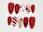Press On Nails For Christmas | Santa. Reindeer and Holiday Ornaments Details | Christmas-Themed Nail Design l Festive Holiday Nail|OB548HC