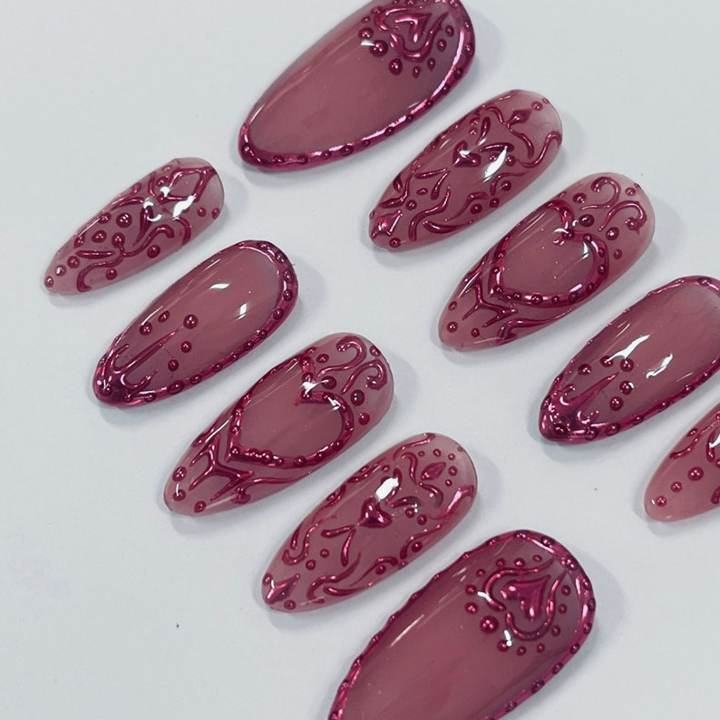 Chrome Empress Press On Nails| Handmade 3D False Nails| Edgy Nails for Birthday Party Holiday.Vacation . Gift for Her OB797L