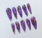 Purple Chrome Flame Press-On Nails | Long Stiletto Shape | Halloween Party Nails |Custom Hand-Painted Nails | Gothic Nail Art |Nails|OC478DK