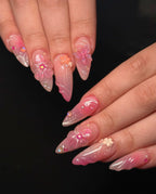 Handmade 3D Pink Fairy Garden Nails – Butterfly. Flower & Pearl Press-On Set E58