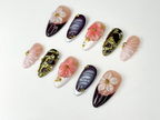 Burgundy Fall Press On Nails | 3D Pink & White Floral Nail Art | Handmade Statement Nail Design | Elegant Glam Press Ons | OC1086HK