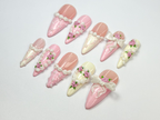 Coquette Pink Ribbon Press On Nails | 3D Blush Vintage Nail Set | Long French Ribbon Nails | Romantic Pink Press On Nails |OB760HC