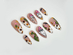 Western Ghost Cowgirl Press On Nails | Spooky Desert Nail Art | Halloween Cactus Nails | Cow Print & Pink Hat Ghost Design | OB1069EC