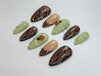 Monarch in Bloom Press On Nails | Butterfly & Bug Inspired Press Ons | Green And Brown Nail Art | Spring Nature Press On Nails | OB741H