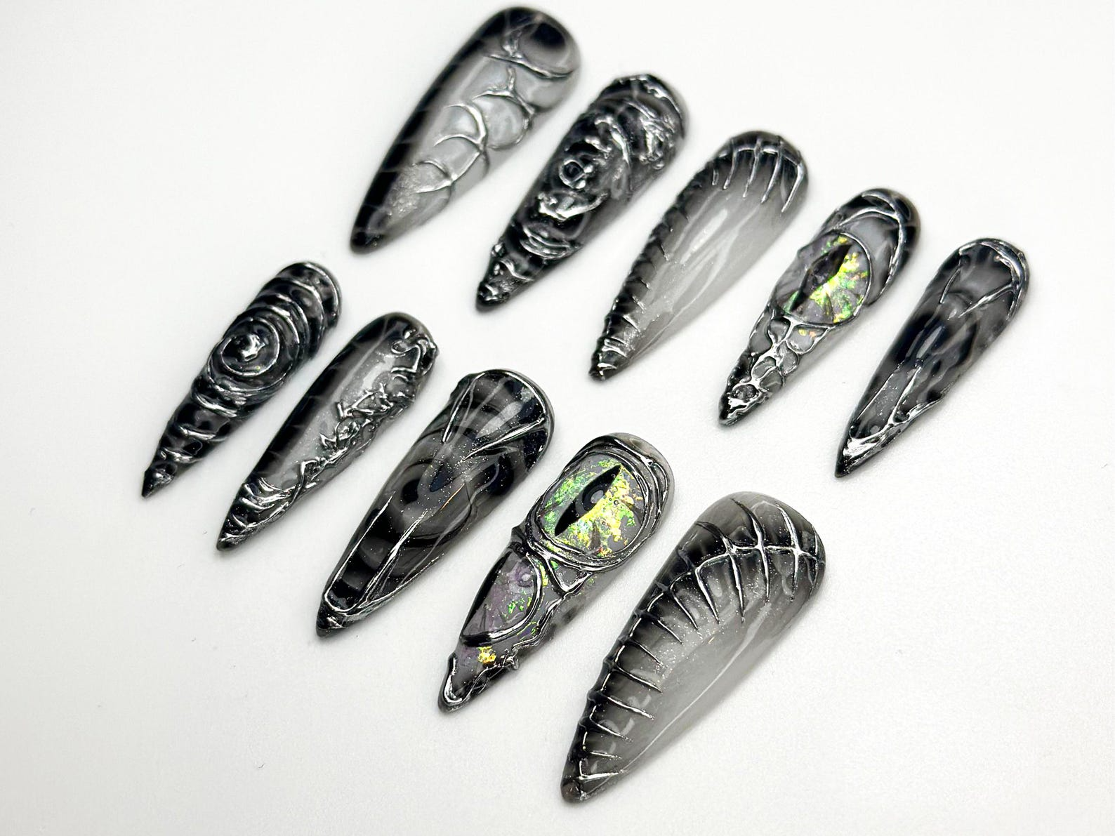 Dragon Gothic Press On Nails | Black 3D Nail Art | Dark Mystic Scale Nails | Handmade Dragon Claw Press Ons | Unique Fantasy Nails | OB801HC