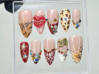 Leopard Rhinestone Press On Nails | Bold Animal Print Fake Nails | Girls Don't Cry Nail Art | 3D Lips & Crystal Press Ons |Nail Art |OB910YK