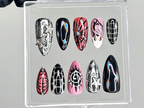 Chrome Flame Press On Nails | Gothic Spider Nail Art | Flame Spider Press Ons | Cyber Y2K Fake Nails | Emo Butterfly Press Ons | OC945YC