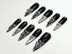 Gothic Cross Tip Press On Nails | Vampire Red & Black Nails | Gothic Triangle Accent Nails | Religious Symbol Nails | Dark Glam Nail| OC865H
