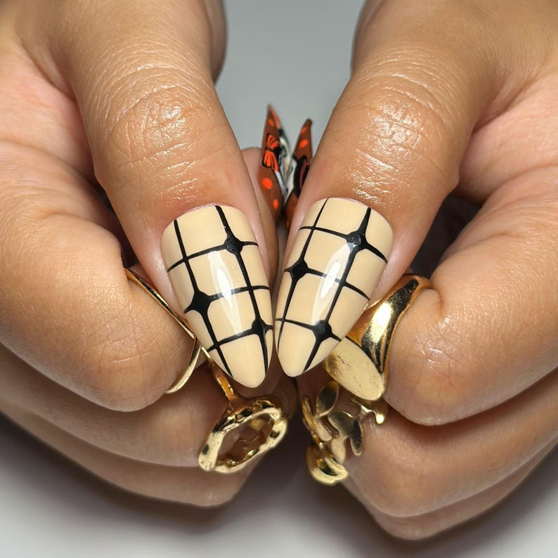 Halloween Press On Nails | Hand Painted Vintage Clown & Cat Nail Set | Retro Mushroom Fake Nails OB465L