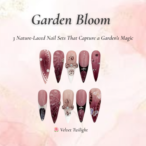 Garden Bloom Nail Bundle | 3 Nature-Inspired Press On Sets | Velvet. Berry. Butterfly Designs| OB102L