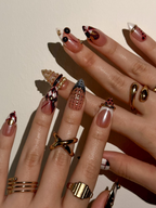 Gold Ring Luxury Press On Nails | Pearl Nude & Gold Hardware Nails | Luxury Gilded Almond Nail Art | High Fashion Jewelry Nail Set | OB296EC