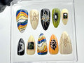 Boho Sun Moon Press On Nails | Groovy Earthy Fake Nails | Artistic Sun and Moon Nail Art | Custom Groovy Press Ons | Unique Nails | OB884YK