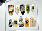 Boho Sun Moon Press On Nails | Groovy Earthy Fake Nails | Artistic Sun and Moon Nail Art | Custom Groovy Press Ons | Unique Nails | OB884YK