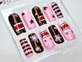 Kawaii Pink Monster Press On Nails | Domo Character Nail Art | Pink & Brown Cartoon Nails | Cute Star Stripes Nails | Handmade Nails|OC970DC