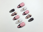 Pink Noir Star Press On Nails | Chic French Tip Nail Art | Leopard Accent Nails | Elegant Handmade Nail Set | OC1120BC