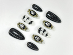 Haunted Mirror Ghost Nails | Gothic Halloween Press Ons | Black Glitter & Bat Nail Art | Handmade Spooky Black Set | OC1143BK