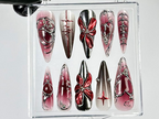 Gothic Butterfly Press On Nails | Vampire Aesthetic Fake Nails Deep Red & Black Ombre Nail Art |Y2K. Goth. Gothic Nails |Dark Nails|OB788YC
