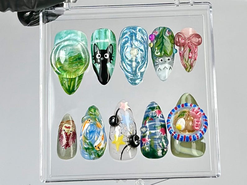 Animation-Inspired Press On Nails | Cute & Aesthetic Fake nails | Whimsical Forest Nail Art | Mystical 3D Press Ons | Kawaii Nails | OB786YC