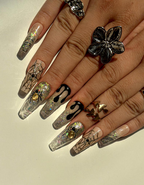 Glitter Web Glam Press On Nails | Sparkling Halloween Spider Nails | 3D Gold Spider & Web Nail Art | Long Coffin Glitter Nails | OB1079EC